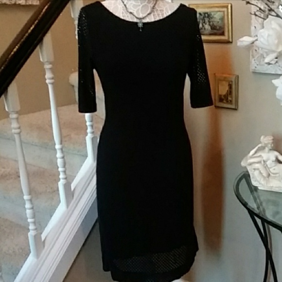 Black mesh 3/4 sleeve cocktail dress - Picture 4 of 4